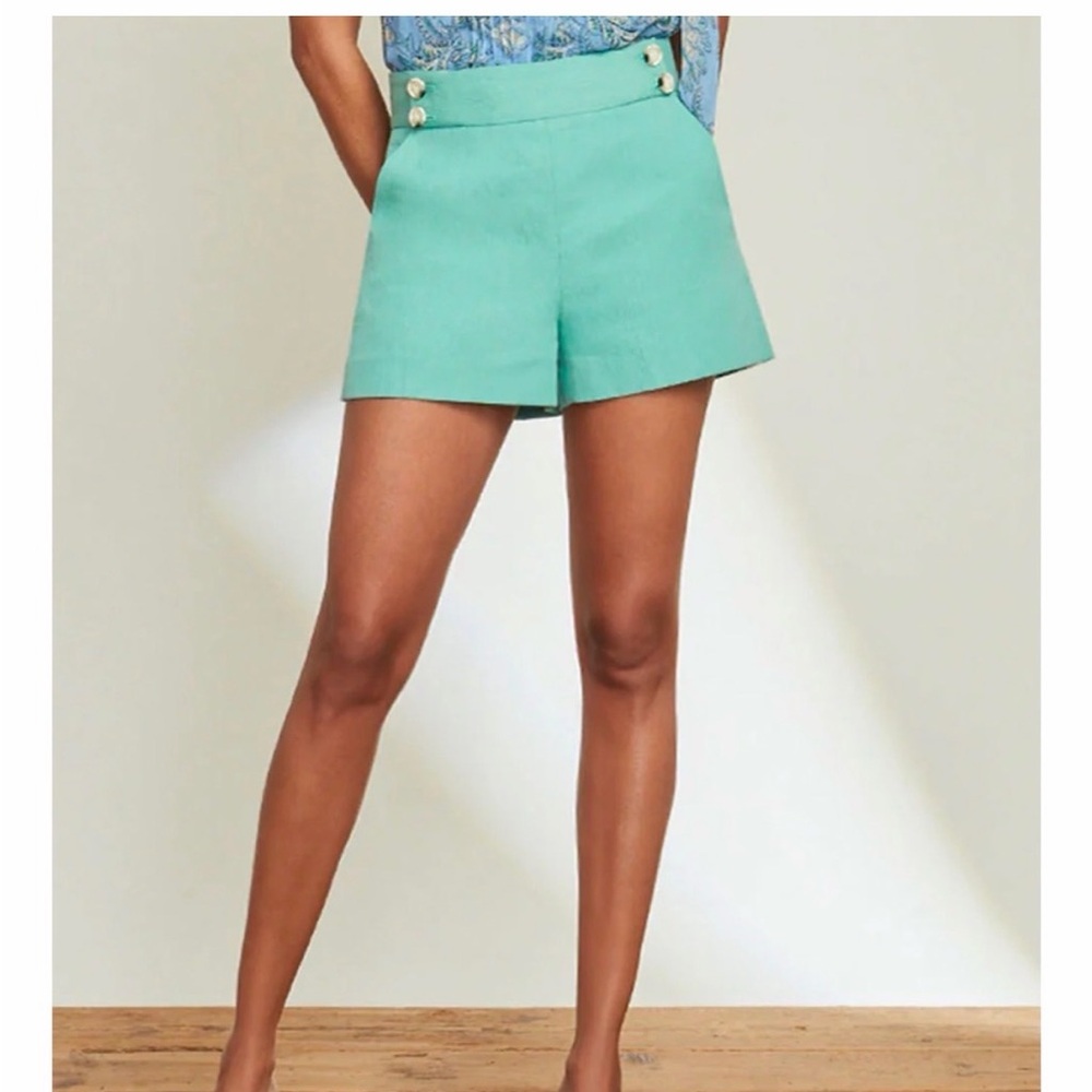 Veronica Beard Kimm Shorts Size 4 NWT Green High Rise Sailor Button Designer